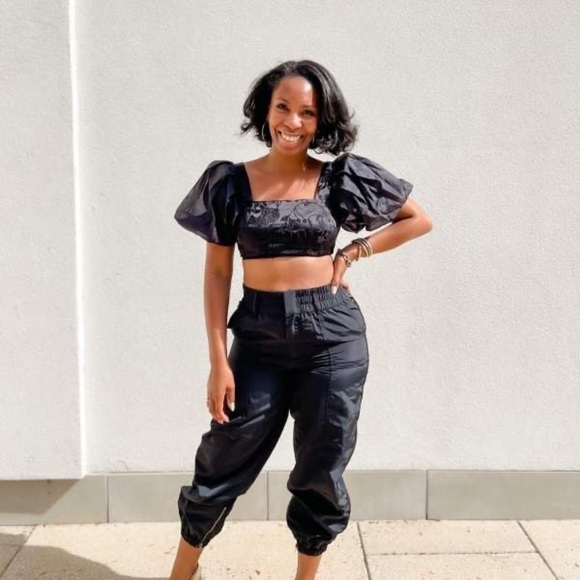 Future Collective with Kahlana Barfield Nylon Track Pants L Black NWT - Picture 6 of 7